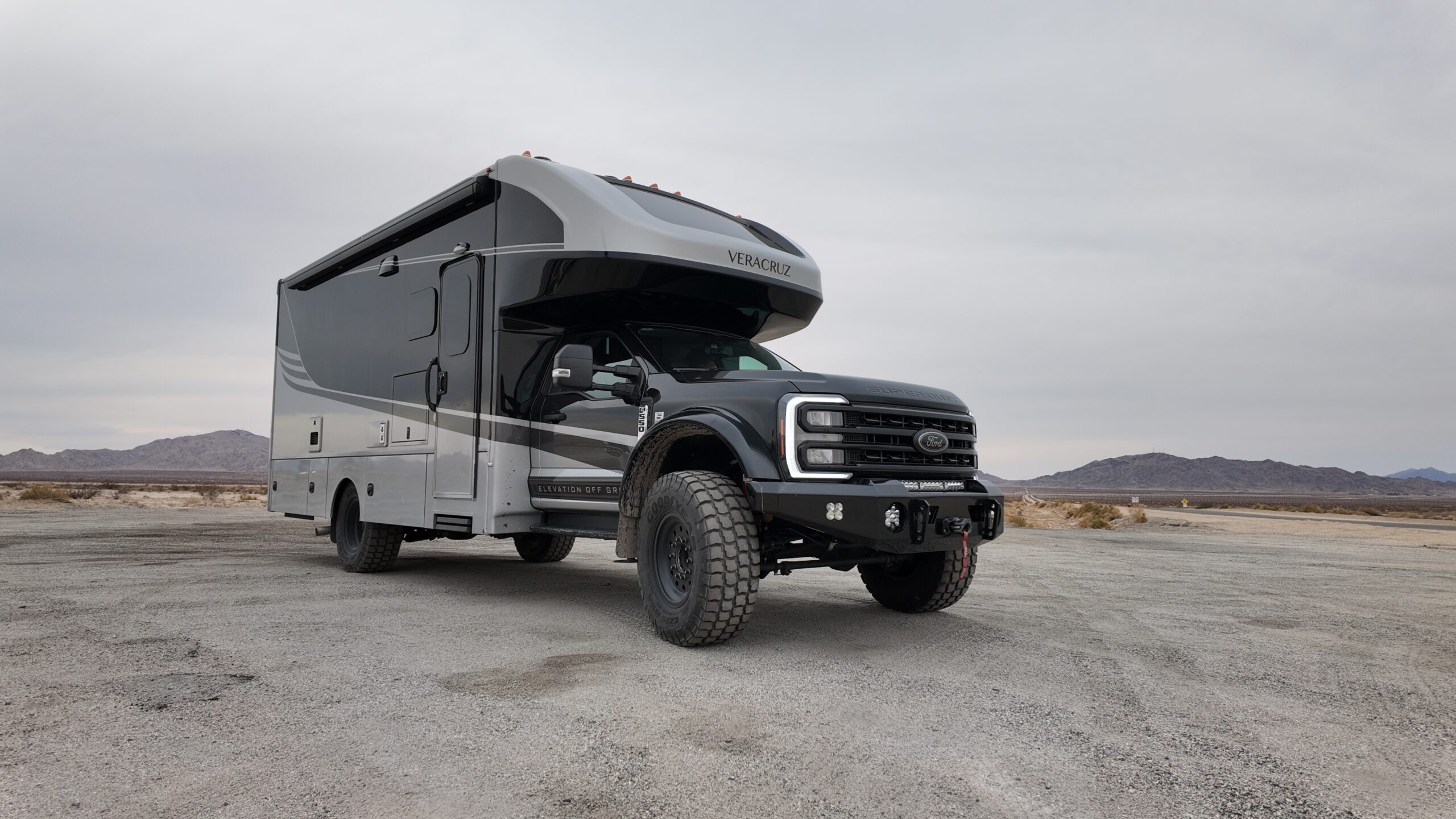 Black and grey Renegade Veracruz Super C against gray skies. 