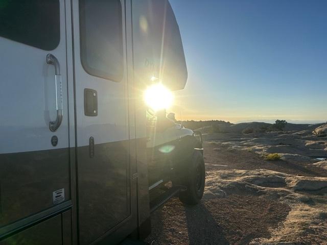 Super C RV during sunset
